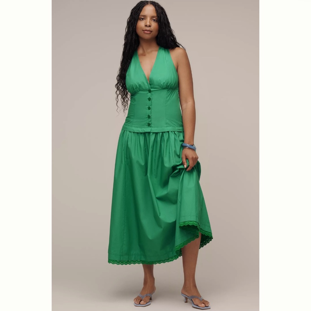 Anthropologie Maeve Halter V-Neck Drop-Waist Midi Dress - Picture 4 of 6